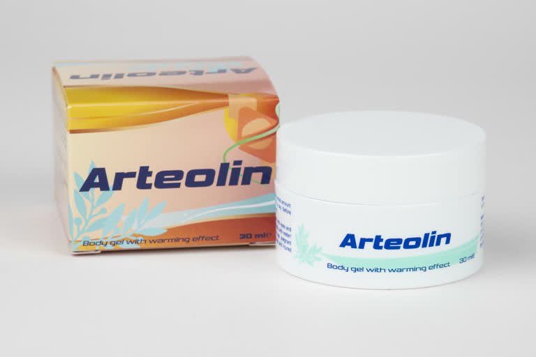 Arteolin testgél doboza és tégelye fehér háttér előtt